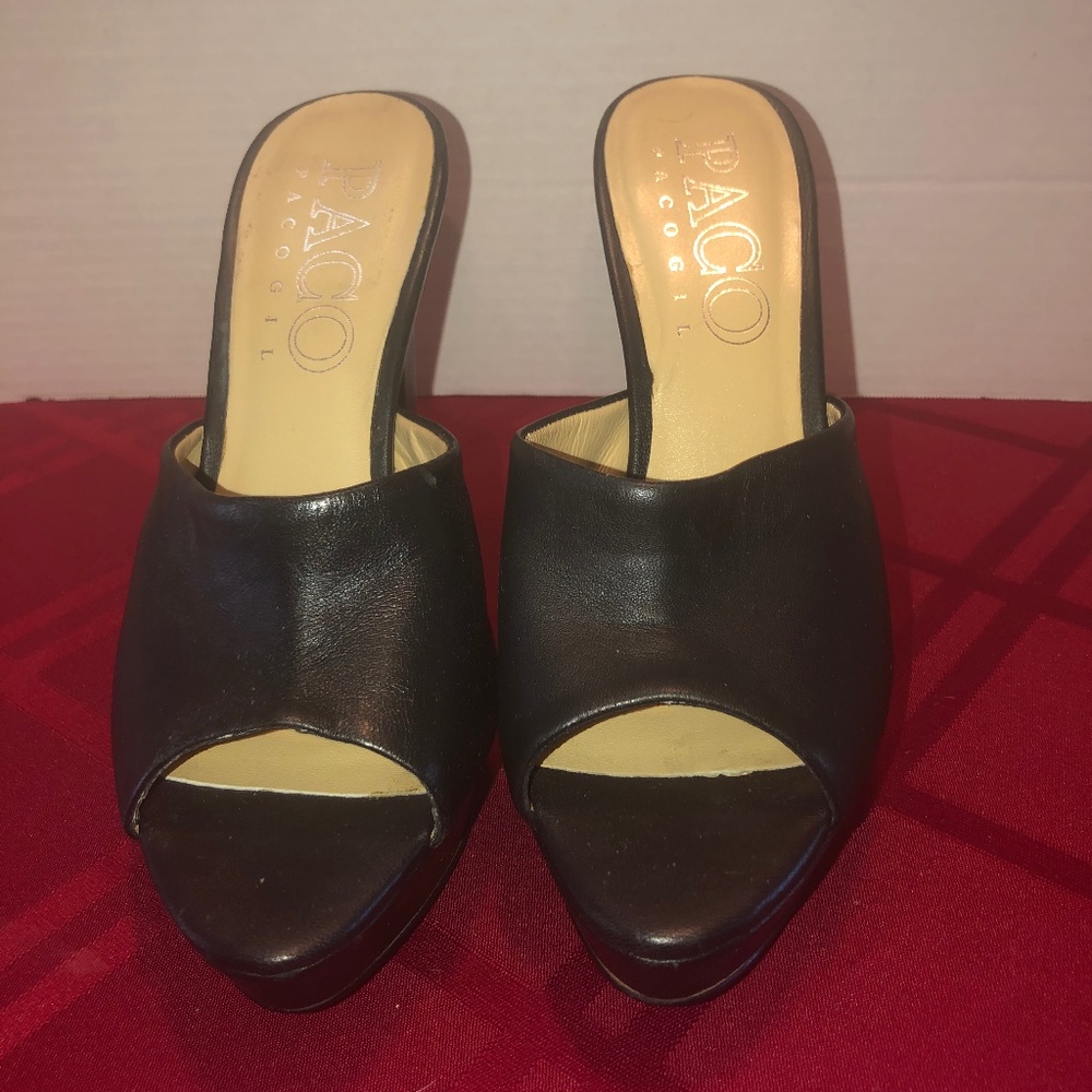 Black Leather High Mules